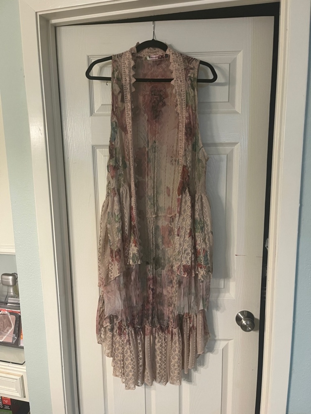 Bohemian Sleeveless High-Low Open Kimono/Vest in Beige Pink